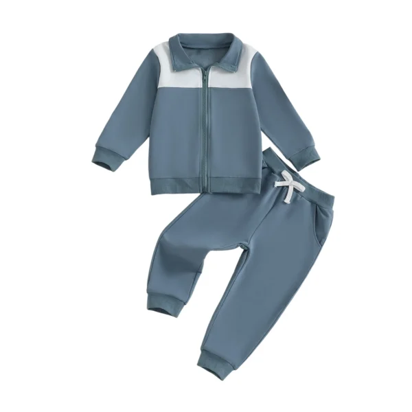 Contrast Color Long Sleeve Zip Jacket and Elastic Waist Pants Set