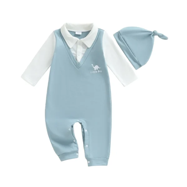 Dinosaur Print Long Sleeve Romper with Hat