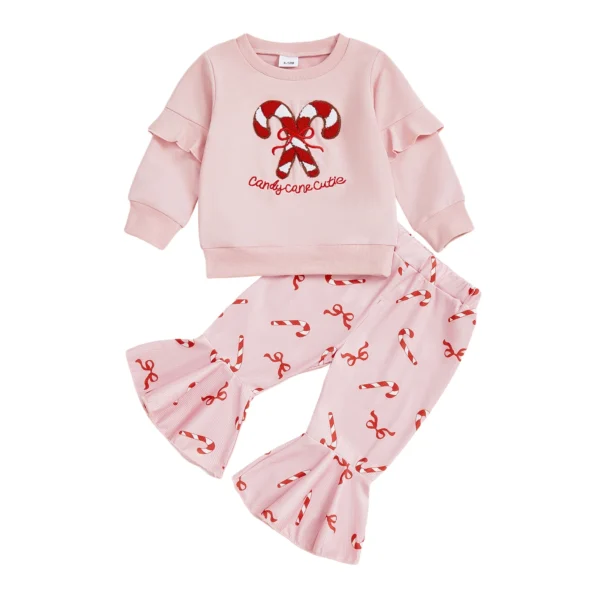 Embroidered T-shirt and Flare Pants Christmas Outfit