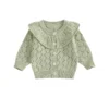 Knitted Cardigan Jacket with Eyelet Design and Long Sleeves