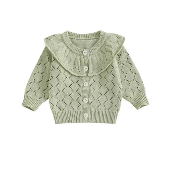 Knitted Cardigan Jacket with Eyelet Design and Long Sleeves