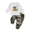 Animal Print Long Sleeve Top with Camouflage Pants Set