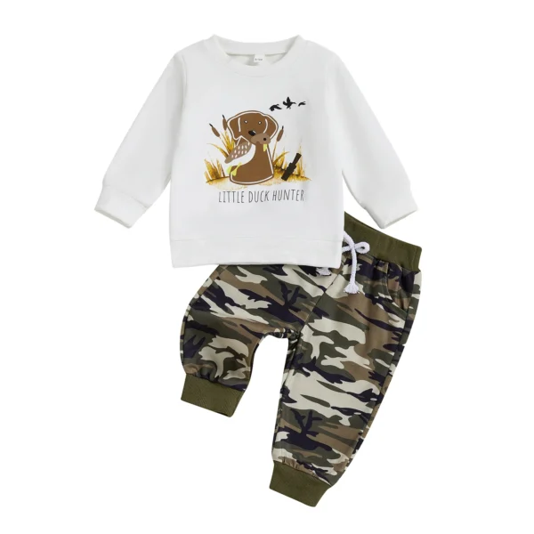 Animal Print Long Sleeve Top with Camouflage Pants Set