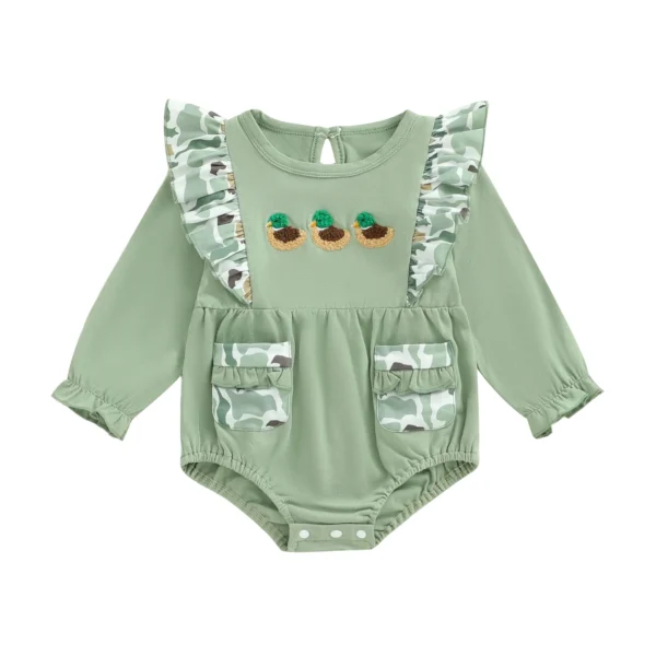 Camouflage Ruffled Long Sleeve Baby Romper