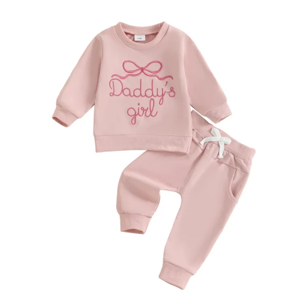 Long Sleeve Bow Embroidery Top with Drawstring Pants Set