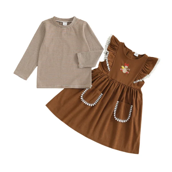 Striped Long Sleeve Top with Thanksgiving Turkey Dress Outfit