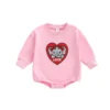 Heart Elephant Embroidery Long Sleeve Romper