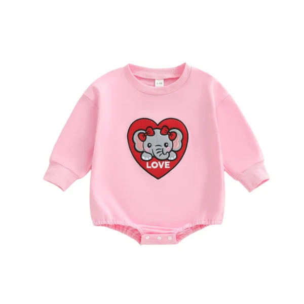Heart Elephant Embroidery Long Sleeve Romper