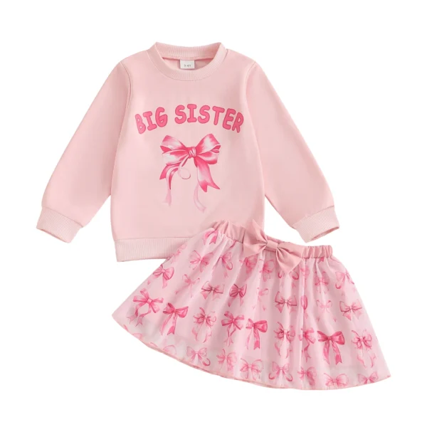 Bow Print Long Sleeve Top and Skirt Set