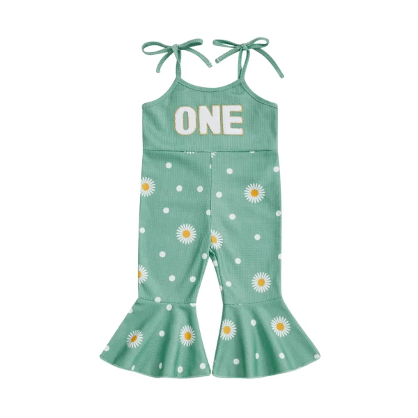 Sleeveless Daisy Print Romper with Tie Shoulder Straps