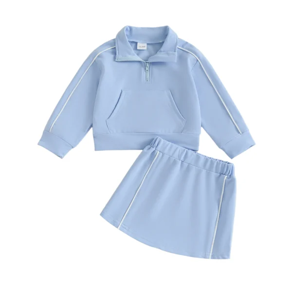 Fall Sweat Outfit with Half Zip Pullover and A-line Skirt Set