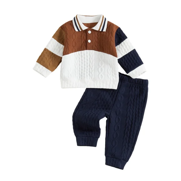 Patchwork Knit Pullover with Solid Pants Set