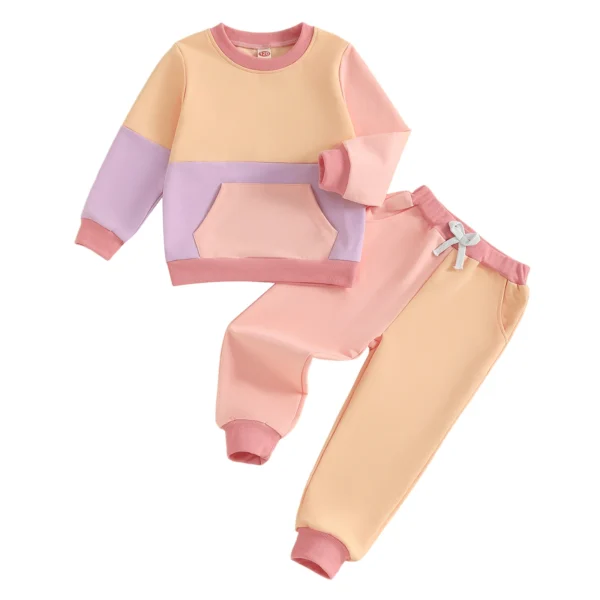 Contrast Color Long Sleeve Pullover and Pants Set
