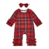 Plaid Long Sleeve Jumpsuit with Bow Headband