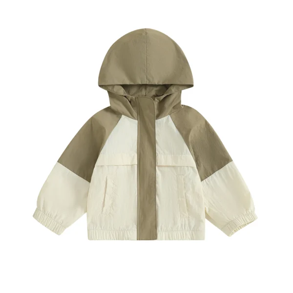 Contrast Color Hooded Toddler Jacket with Pockets
