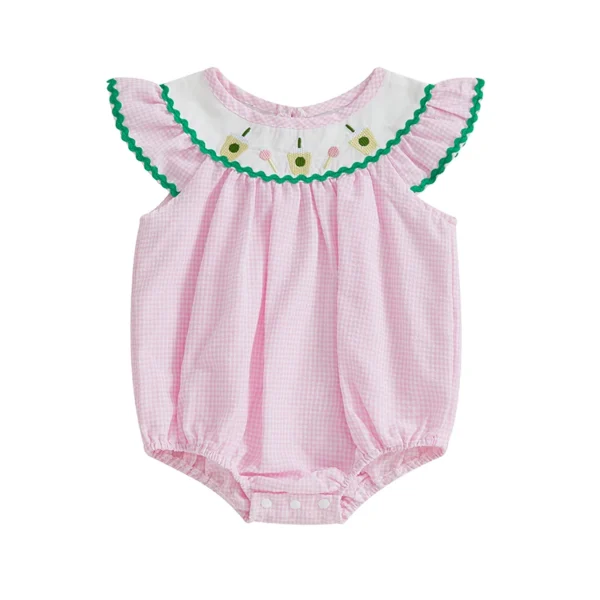 Plaid Summer Baby Romper with Embroidery