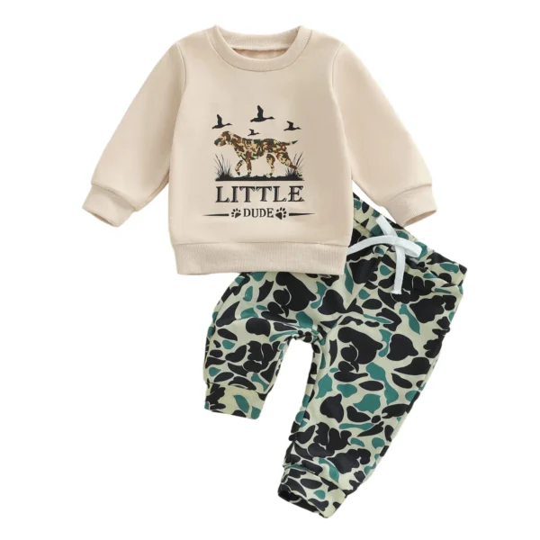 Animal Print Sweatshirt and Camouflage Pants Set