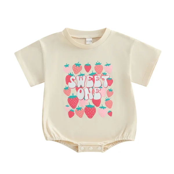 Strawberry Print Birthday Romper