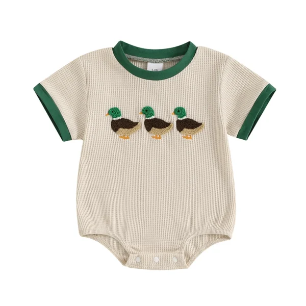 Duck Embroidery Short Sleeve Romper Bodysuit for Newborns