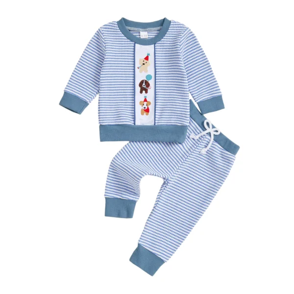 S6df874bbe0804e54917da343fc153db7u.webp Puppy Embroidery Striped Long Sleeve Pullover and Pants Set