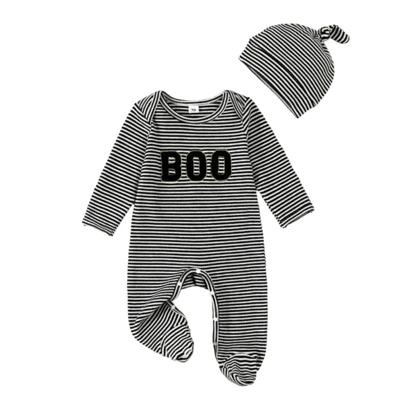 Halloween Romper with Letter Embroidery and Hat
