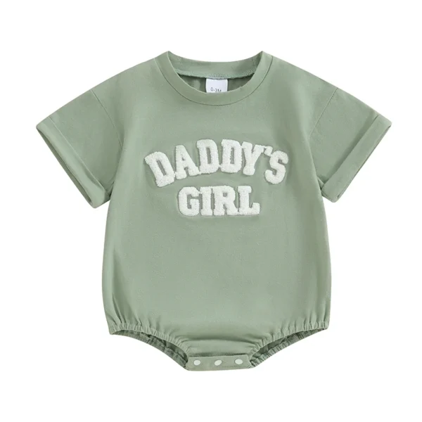 Cotton Short Sleeve Baby Romper with Fuzzy Letters