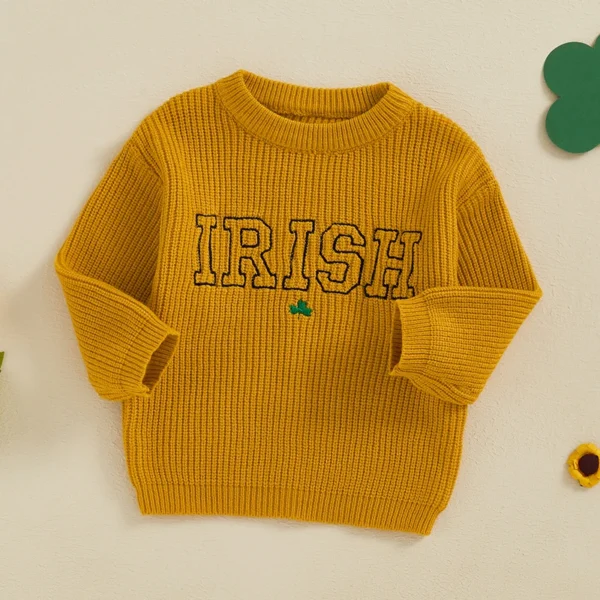 Irish Sweater with Clover Embroidery for Babies