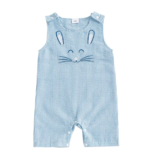 Striped Summer Tank Romper with Bunny Embroidery