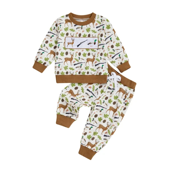 Reindeer Leaf Print Pullover and Pants Set