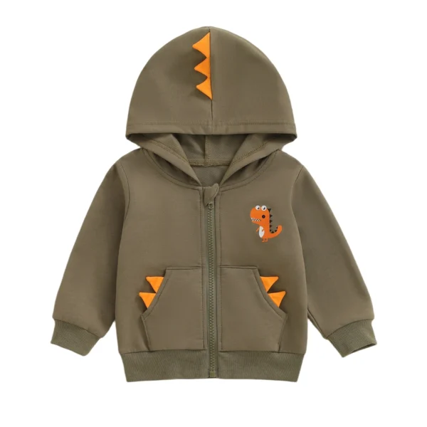 Dinosaur Print Zip Up Hooded Jacket with Pockets