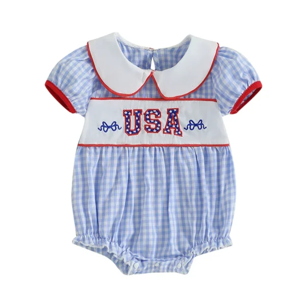 Plaid Embroidered Doll Collar Jumpsuit