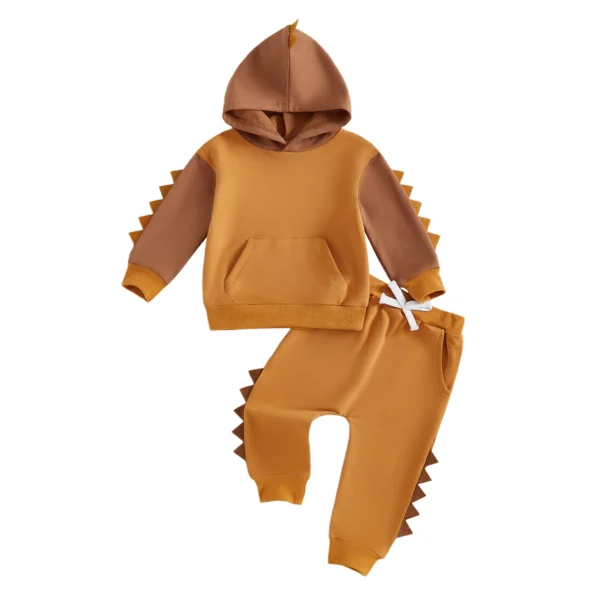 Dinosaur Hooded Top and Elastic Waist Pants Set