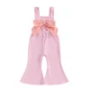 Ribbed Sleeveless Jumpsuit with Decorative Bow and Bell Bottoms