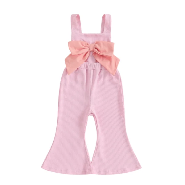 Ribbed Sleeveless Jumpsuit with Decorative Bow and Bell Bottoms