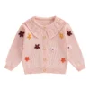 Cardigan Sweater with 3D Flower Design for Toddlers