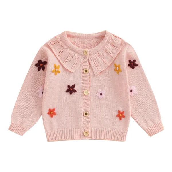 Cardigan Sweater with 3D Flower Design for Toddlers