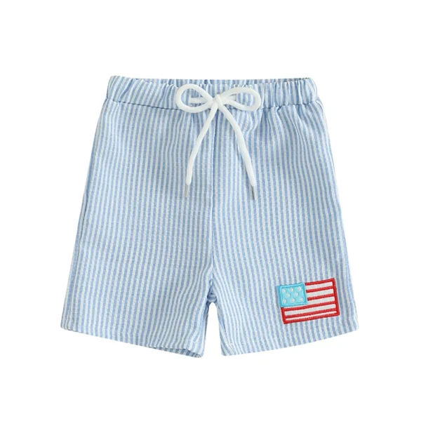 Striped Swim Trunks with American Flag Embroidery