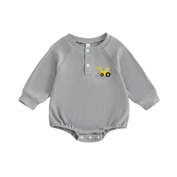 Fall Sweatshirt Romper with Excavator Embroidery