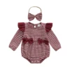 Striped Long Sleeve Ruffle Romper with Headband