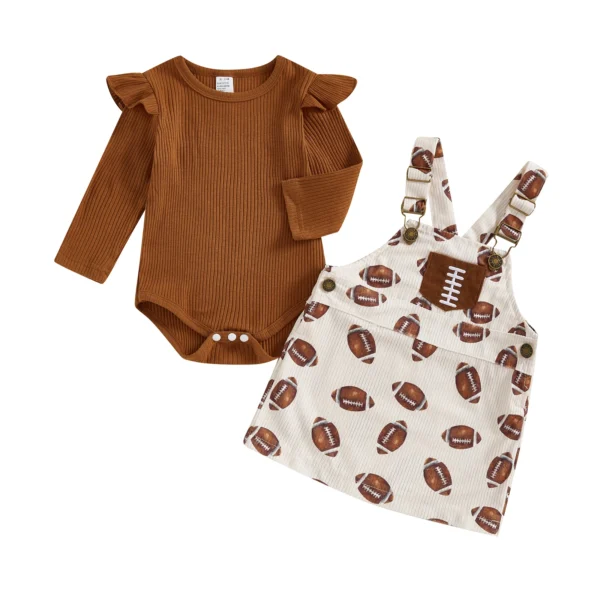 Newborn Long Sleeve Romper with Football Print Dress Set