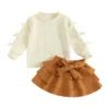 Fall Outfit with Bow Sweatshirt and Ruffle Skirt Set