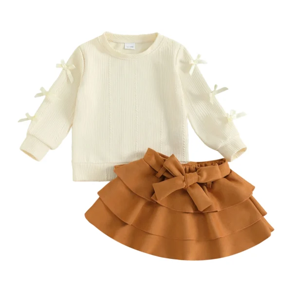Fall Outfit with Bow Sweatshirt and Ruffle Skirt Set