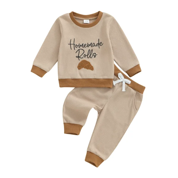 Embroidered Croissant Long Sleeve Sweatshirt and Pants Set