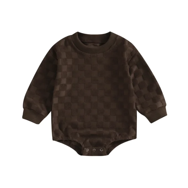 Checkerboard Print Long Sleeve Baby Sweatshirt Jumpsuit