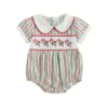 Striped Christmas Romper with Cane Embroidery for Toddlers