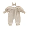 Plaid Long Sleeve Baby Romper with Bow Headband