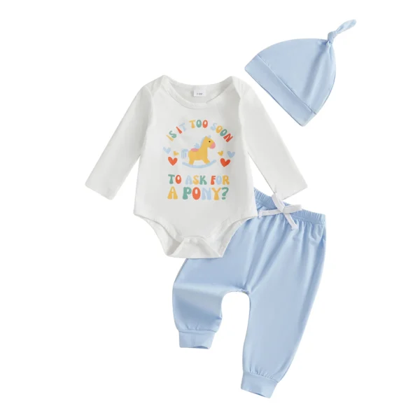 Letter Print Long Sleeve Romper and Joggers Set with Hat