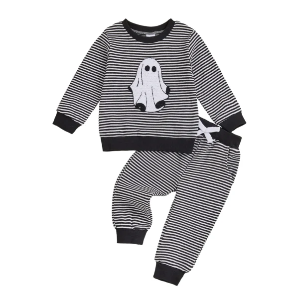 Striped Ghost Embroidery Sweatshirt and Pants Set