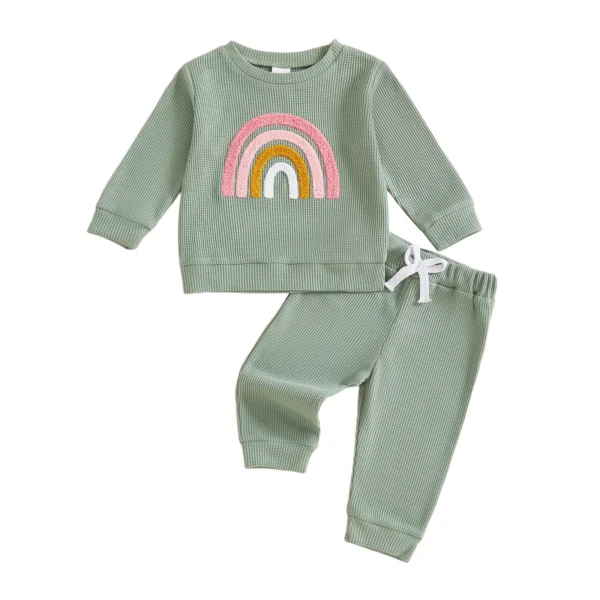 Rainbow Embroidery Long Sleeve Pullover and Pants Set