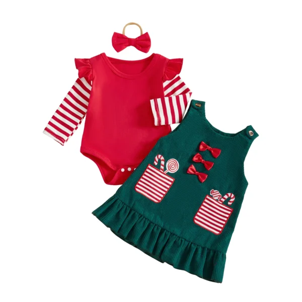 Christmas Ruffle Romper Dress Set with Headband